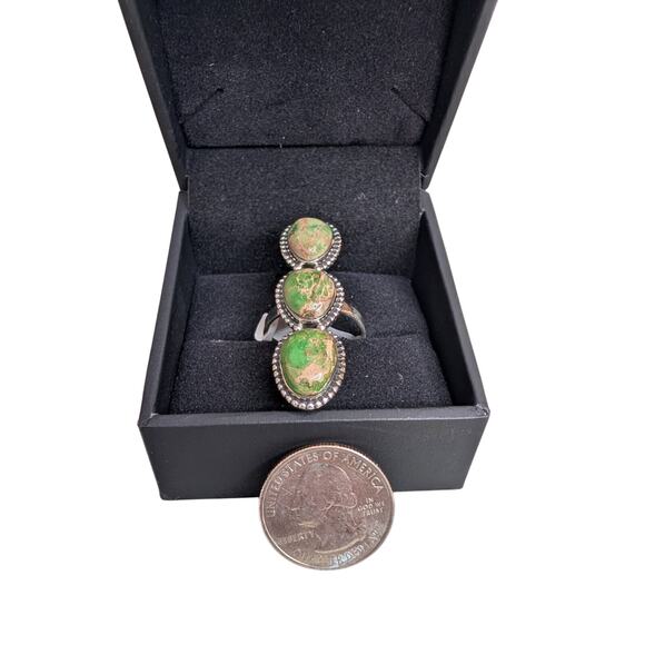 925 Sterling Silver Green Sediment Jasper Multi-Stone Statement Ring – Size 10 - Picture 1 of 3